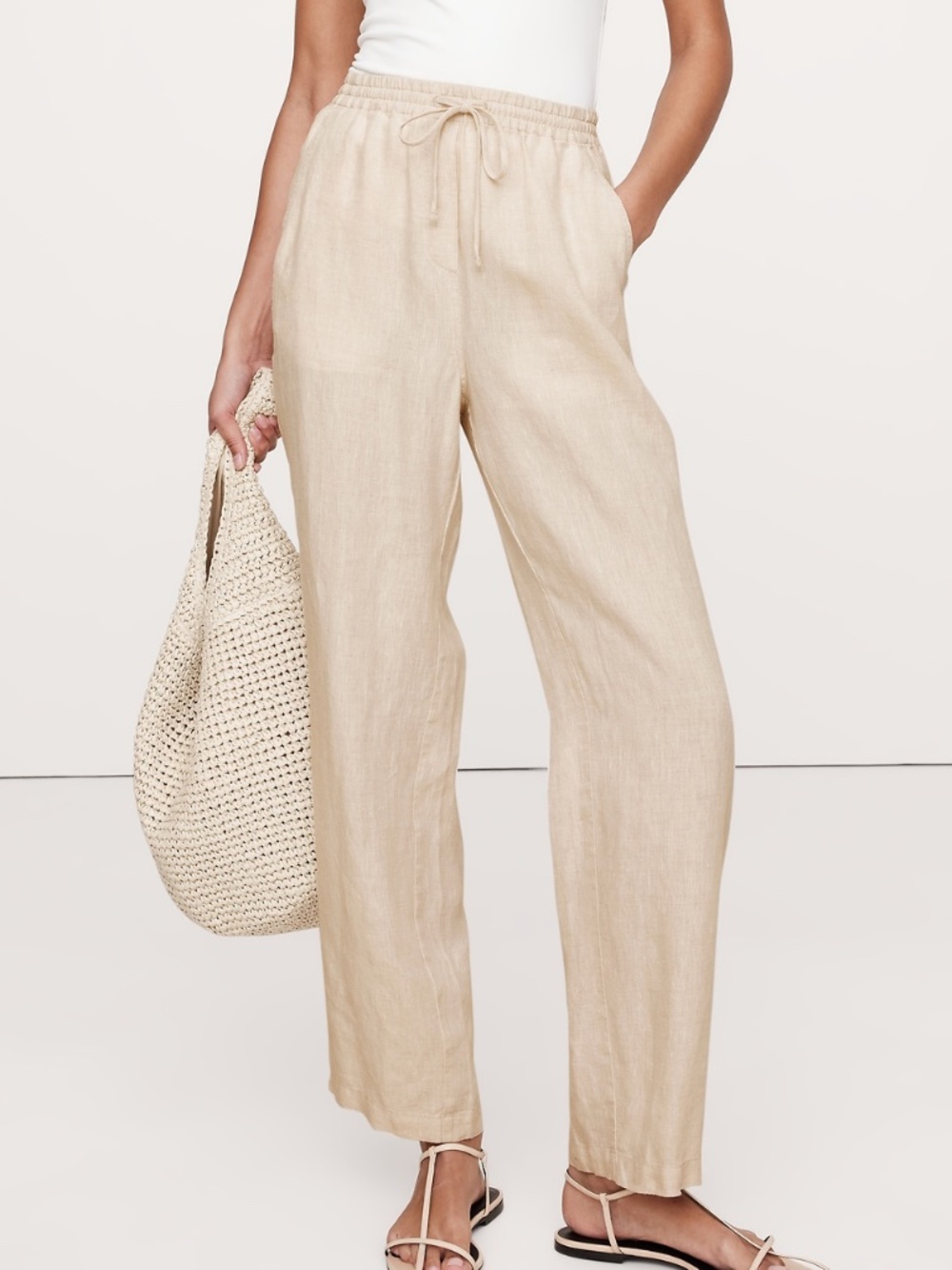 Banana Republic 100% Linen Pull-On Ankle Pants Coastal Minimalist Resort Large